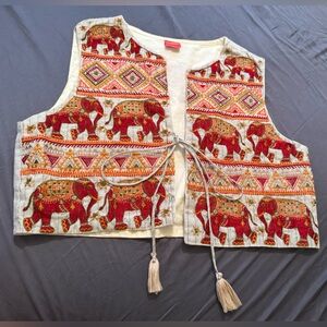 Embroidered Elephant Vest - Red and Cream